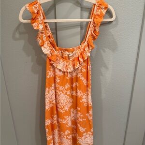 O’Neill Orange and White Floral Ruffle Sundress